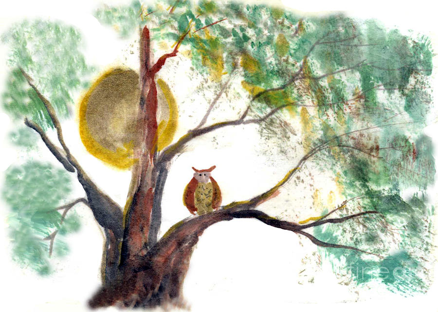 Harvest Moon Owl Painting by Ellen Miffitt