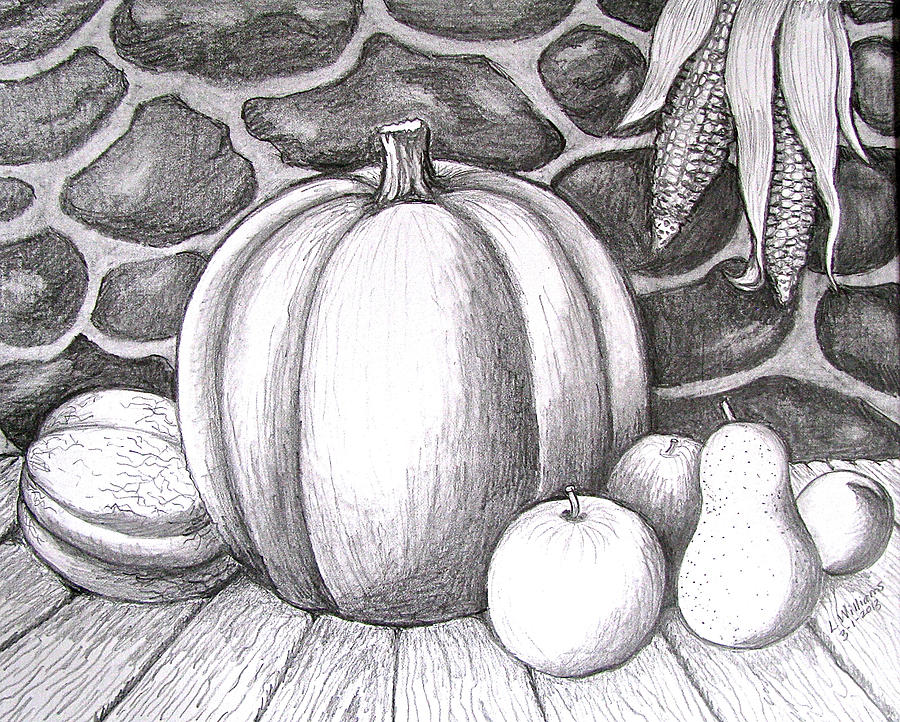 Harvest Still Life Drawing by Linda Williams