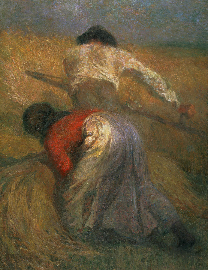 Peasants Photograph - Harvesting Oil On Canvas by Adolphe Joseph Thomas Monticelli