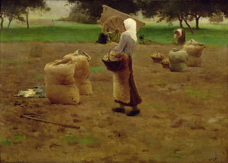 Harvesting Potatoes Oil On Canvas Photograph by Henri Lerolle