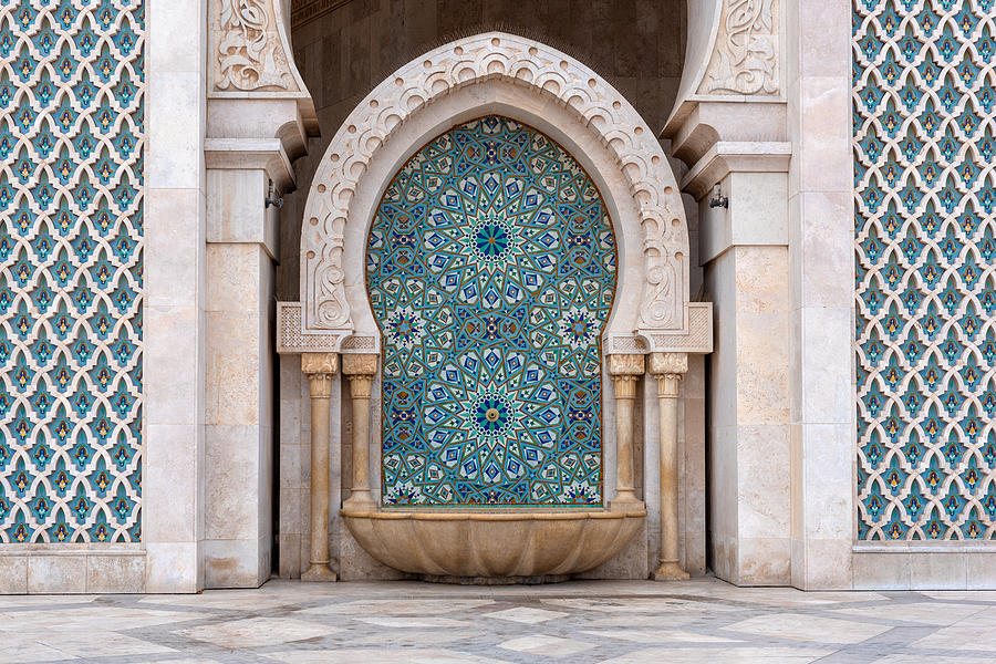 Hassan II Mosque, Casablanca - stone cleansing fountain Photograph by Richard Sharrocks