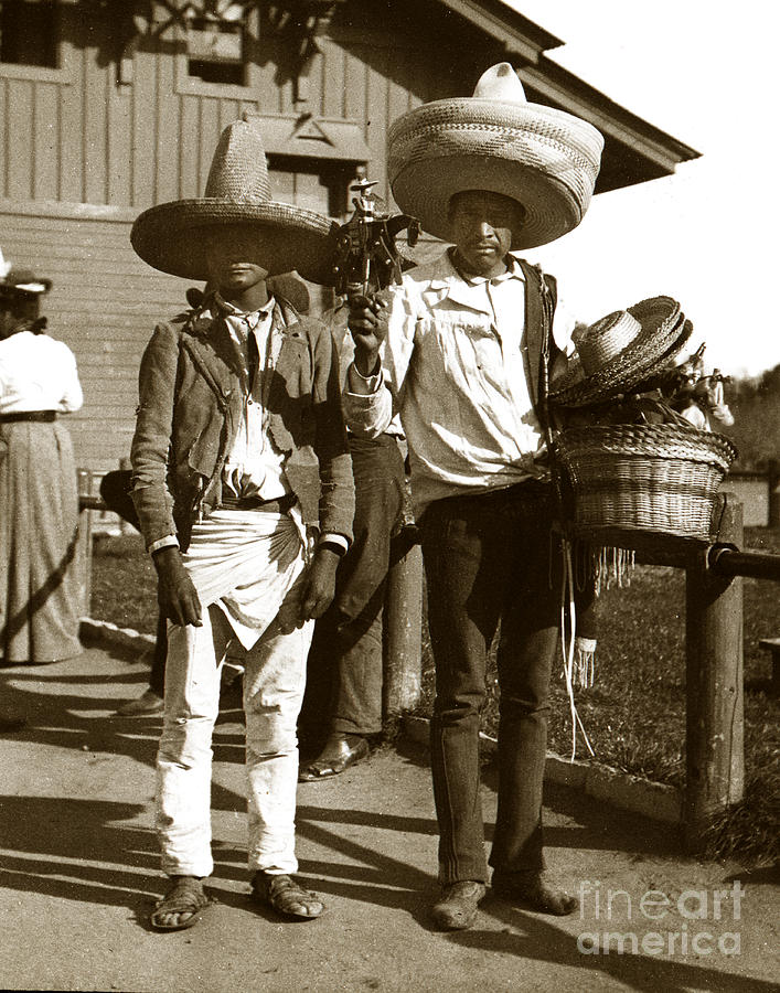 Hat Photograph - Hat sellers Silao Mexico circa 1902  #1 by Monterey County Historical Society