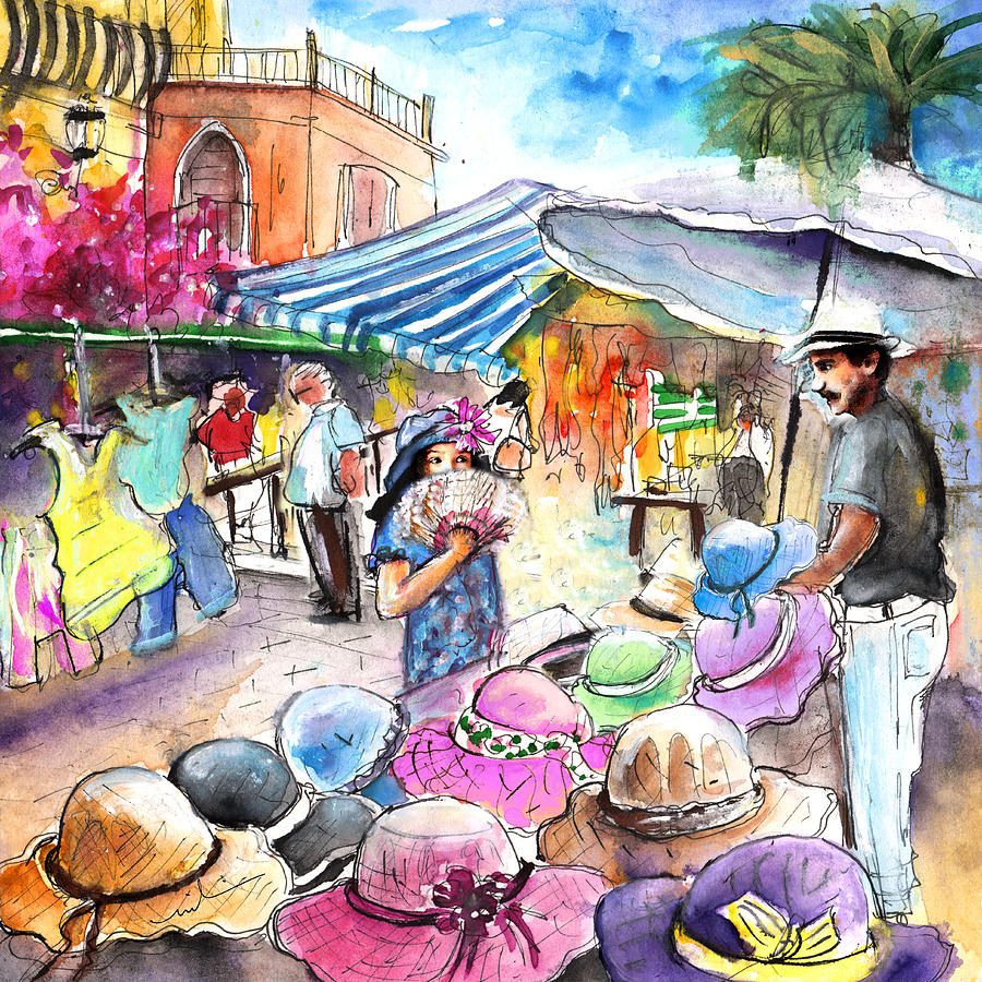 Hat Painting - Hat Shopping at Turre Market by Miki De Goodaboom
