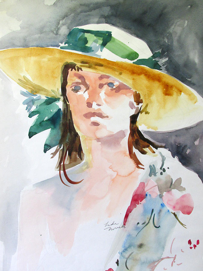 Hat With Green Ribbon Painting by Linda Novick