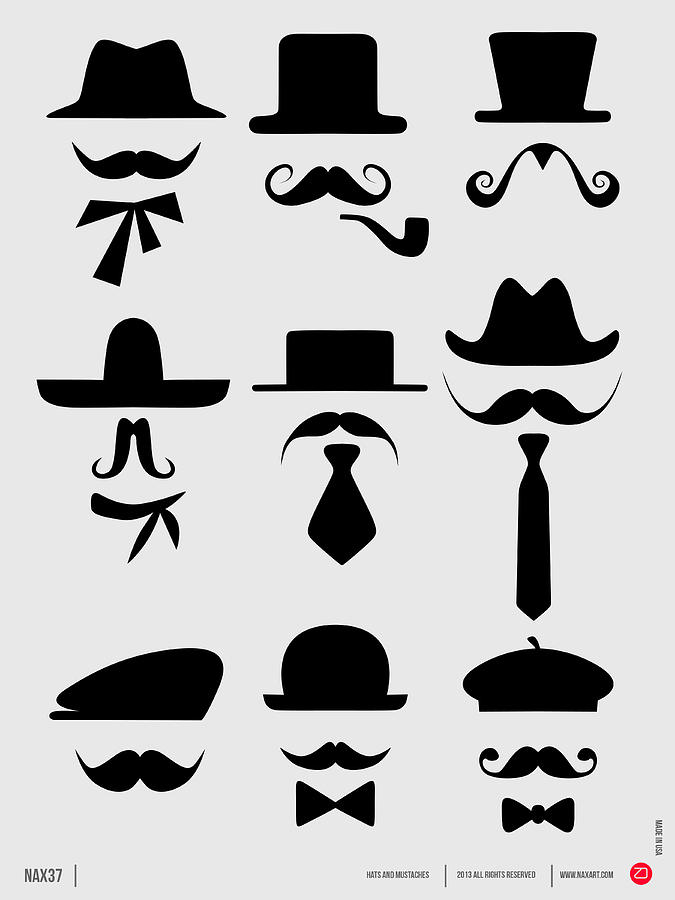 Typography Digital Art - Hats and Mustaches Poster 1 by Naxart Studio