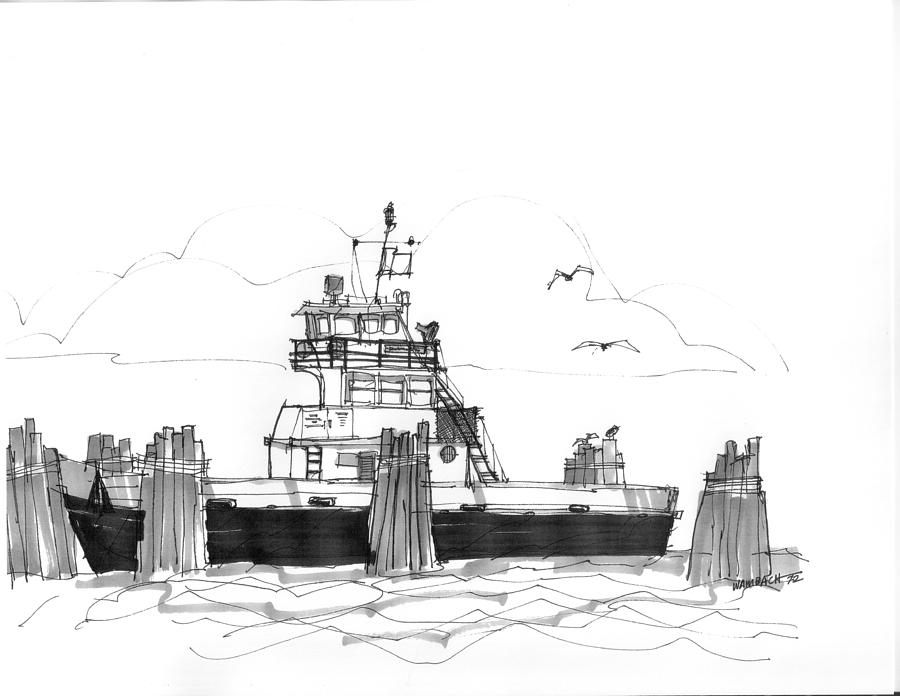 Hatteras Ferry Drawing by Richard Wambach
