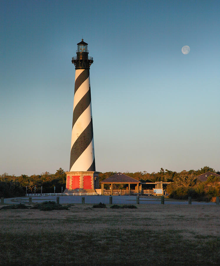 Hatteras Lighthouse And Moon Photograph by Steven Ainsworth