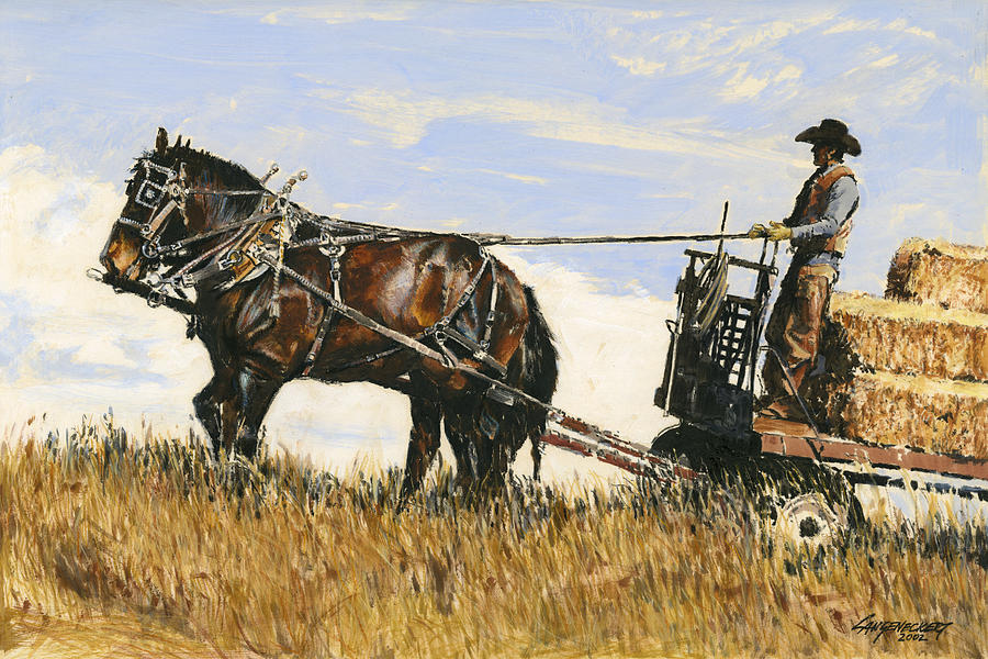 Horse Painting - Hauling Hay by Don  Langeneckert