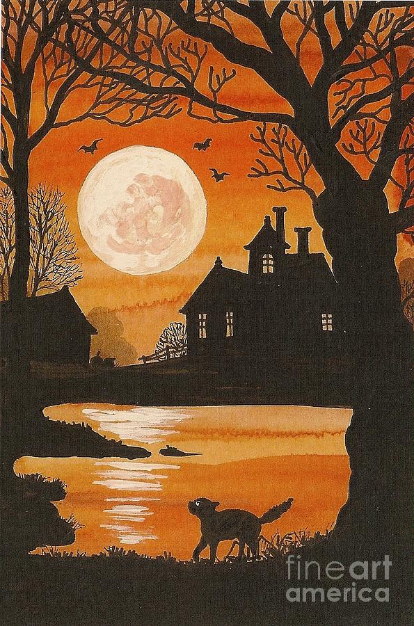 Haunted Halloween Farm Painting by Margaryta Yermolayeva