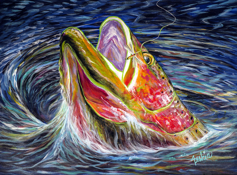 Trout Painting - Haunted Waters by Teshia Art