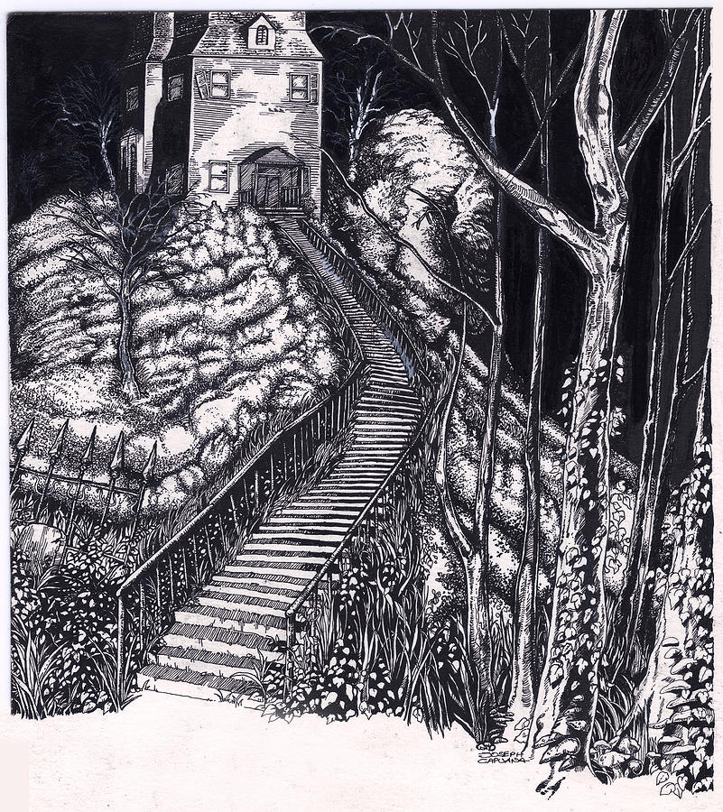 Haunted_House_on_a_Hill_2 Drawing by Joseph Capuana