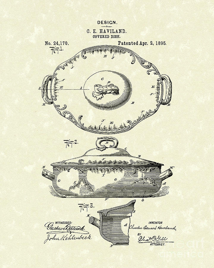Haviland Dish 1895 Patent Art  Drawing by Prior Art Design