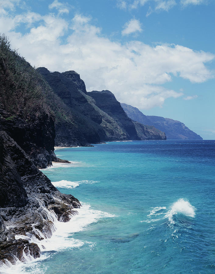 Beach Photograph - Hawaii, Kauai, Waves From The Pacific by Christopher Talbot Frank