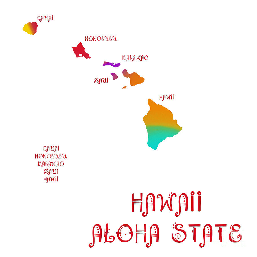 Hawaii State Map Collection 2 Digital Art by Andee Design