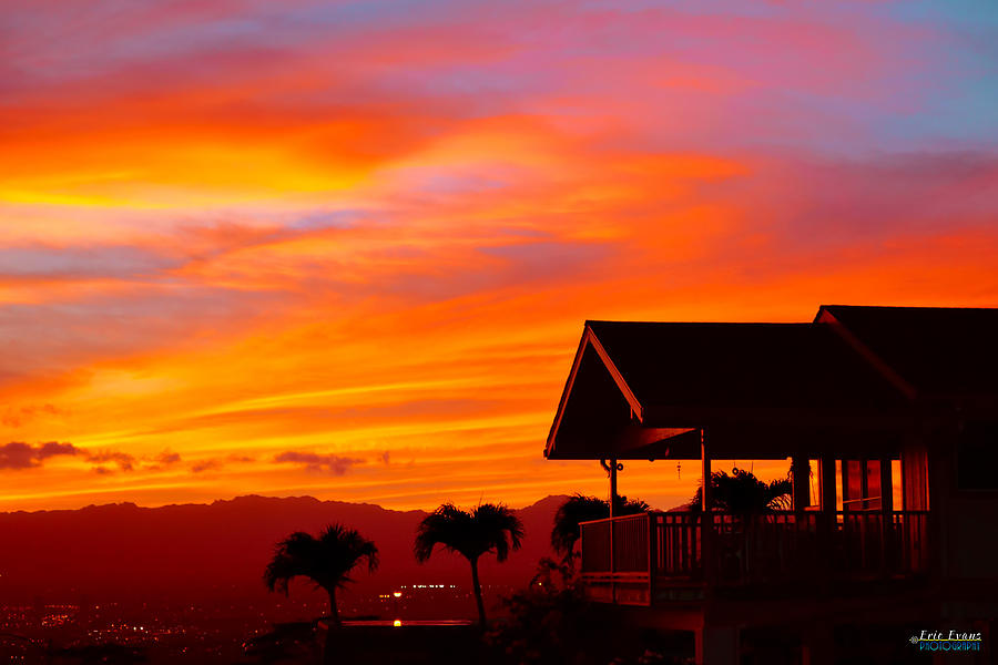 Hawaii Sunset Photograph - Hawaii Sunset behind the Waianae Mountain Range by Aloha Art