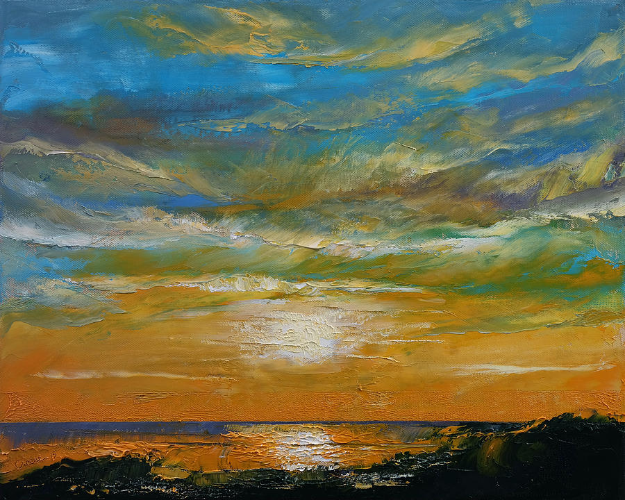 Hawaii Orange Sunset Painting by Michael Creese
