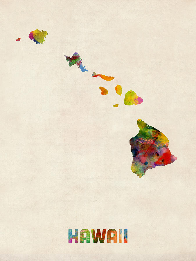 Hawaii Watercolor Map Digital Art by Michael Tompsett