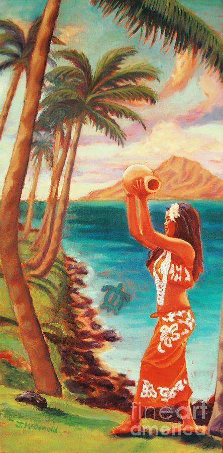 Hawaiian Hula Wahine Painting by Janet McDonald