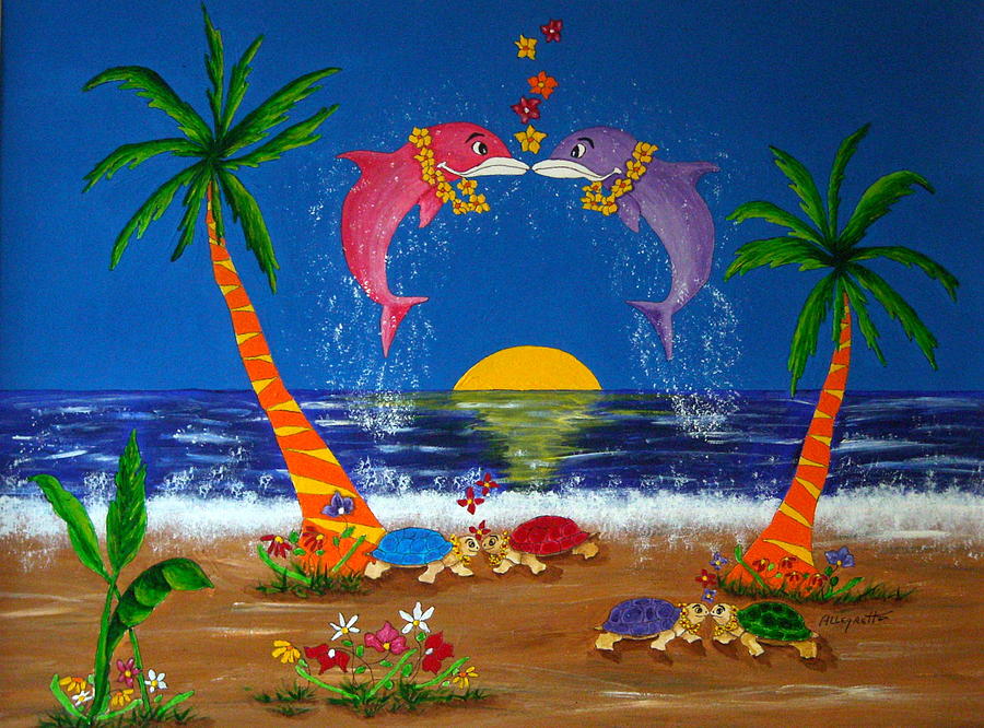 Dolphin Painting - Hawaiian Island Love by Pamela Allegretto
