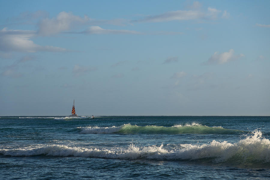 Hawaiian Morning - Sun Surf Sail Waves Photograph by Georgia Mizuleva