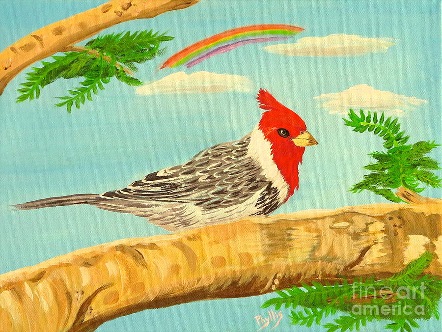 Hawaiian Red Crested Cardinal Painting by Phyllis Kaltenbach