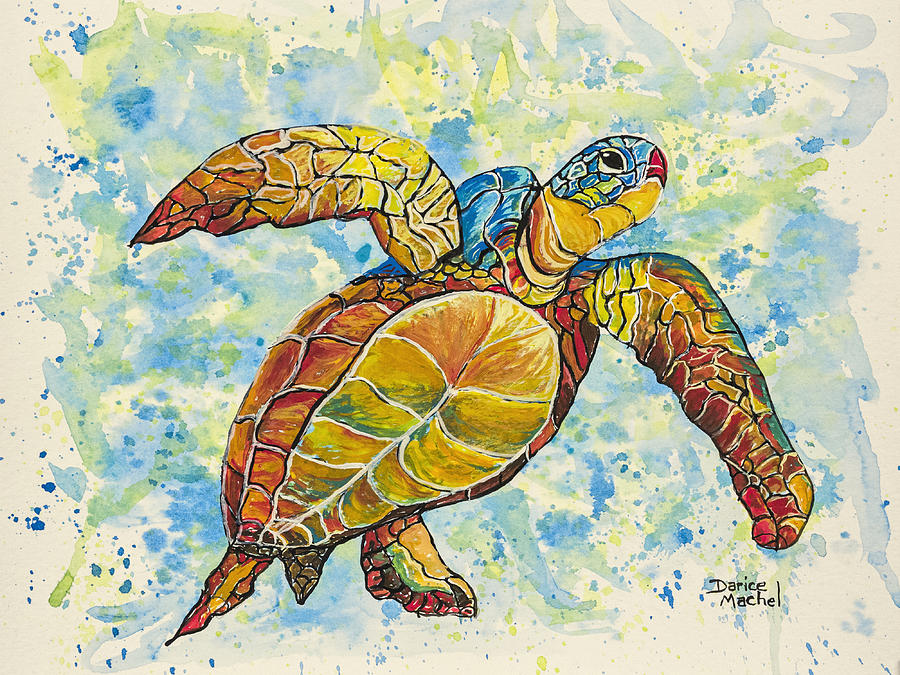 Hawaiian Sea Turtle 2 Painting by Darice Machel McGuire
