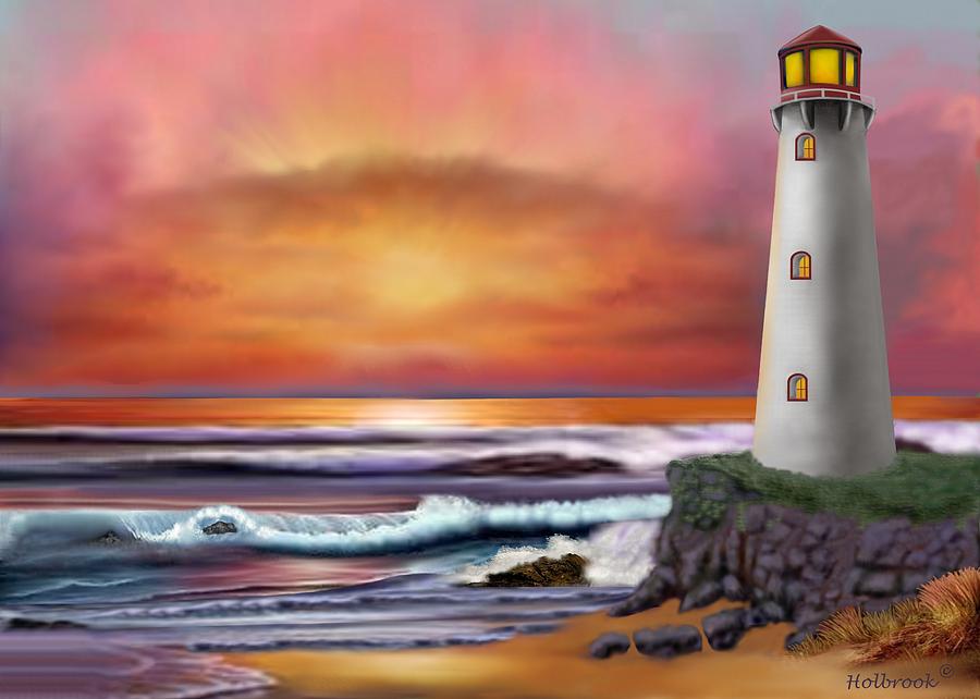 Hawaiian Sunset Lighthouse Digital Art by Glenn Holbrook