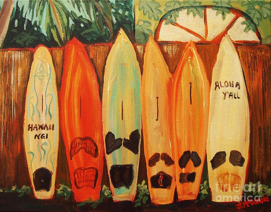 Hawaiian Surfboards Painting by Janet McDonald