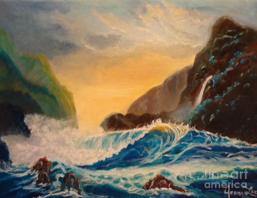 Hawaiian Turquoise Sunset   Copyright Painting by Jenny Lee