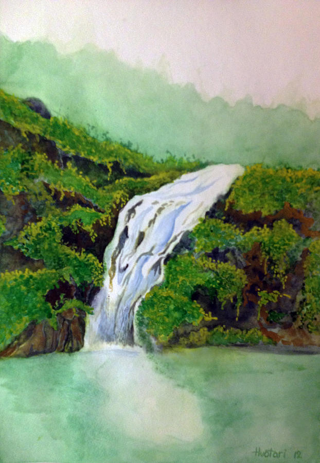 Hawaiian Waterfall Painting by Rick Huotari