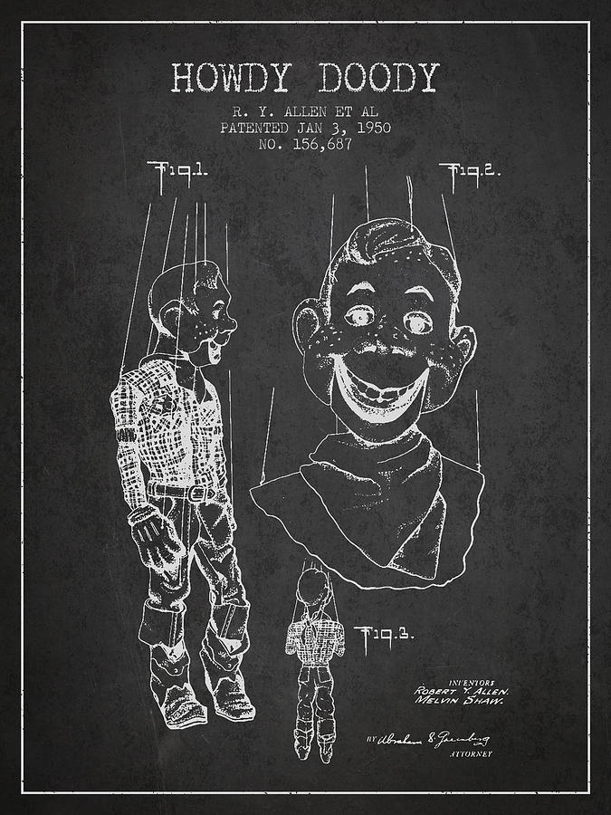 Doll Digital Art - Hawdy Doody Patent from 1950 - Charcoal by Aged Pixel