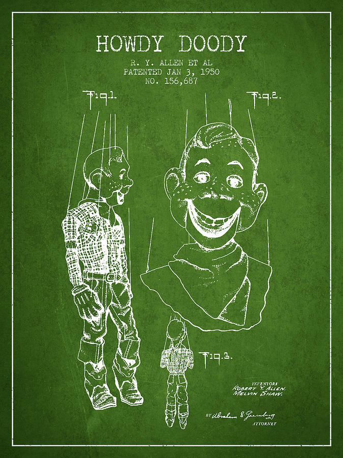 Doll Digital Art - Hawdy Doody Patent from 1950 - Green by Aged Pixel