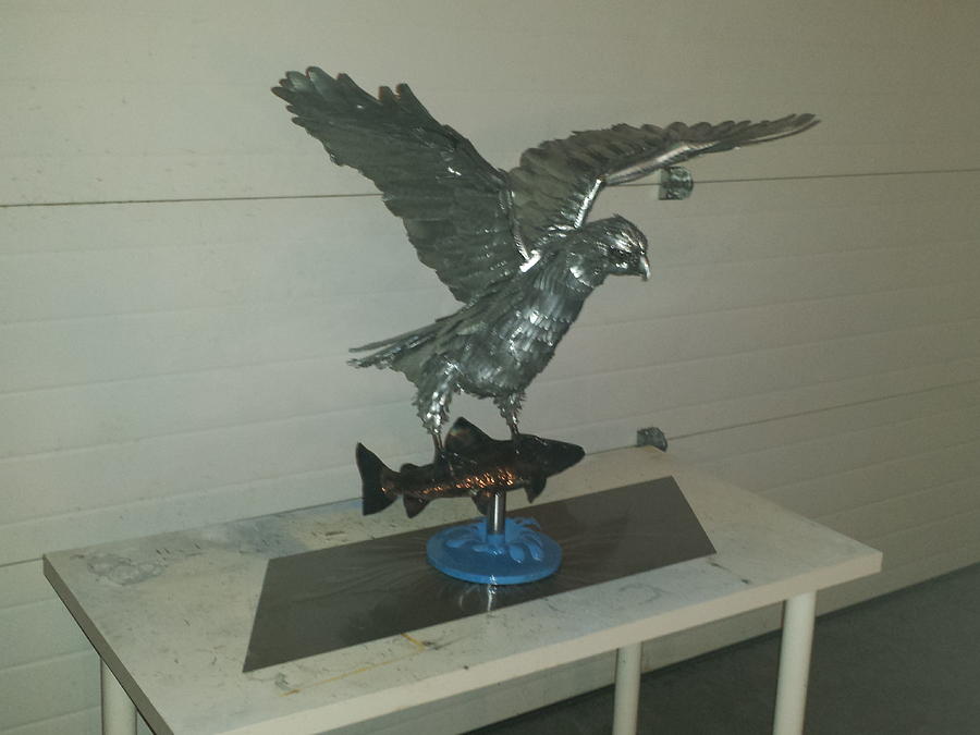 Hawk Fishing Sculpture by Blair Hansen