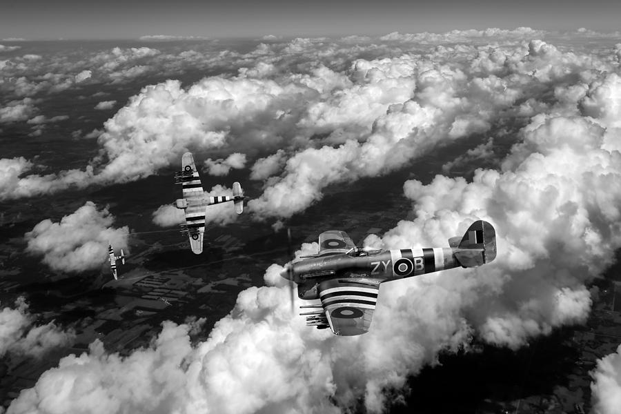 Hawker Typhoons diving black and white version Photograph by Gary Eason