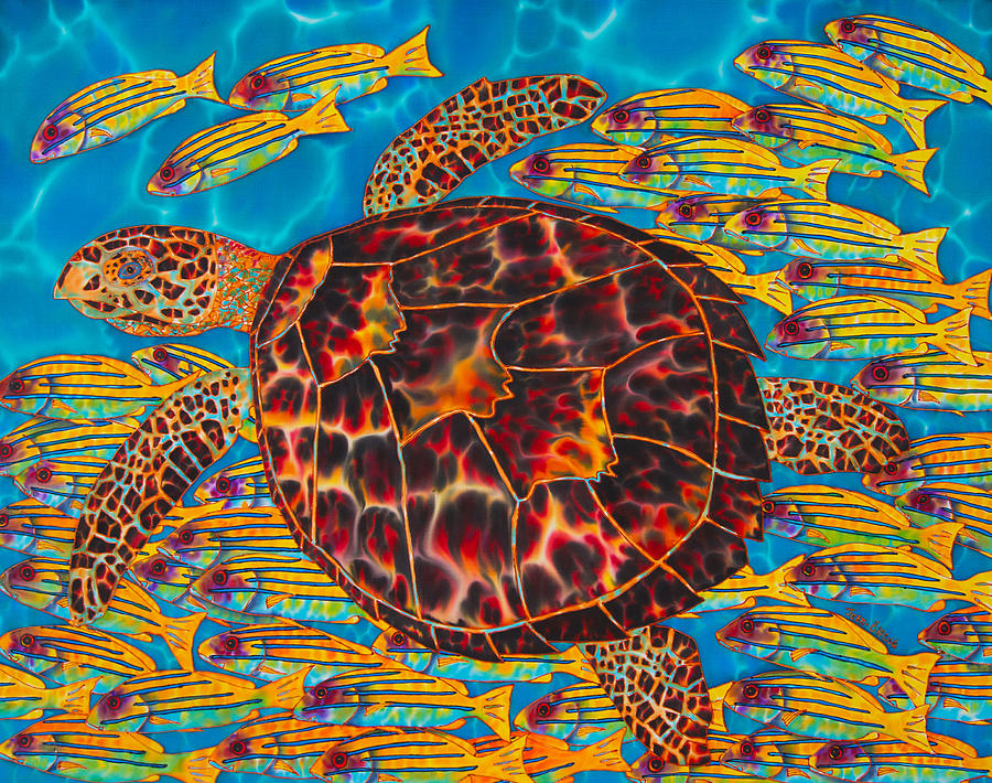 Abstract Painting - Hawksbill Sea  Turtle and  Snappers by Daniel Jean-Baptiste