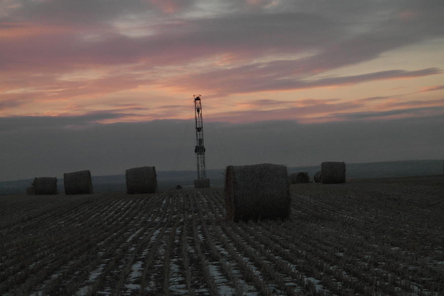 Hay Bales And A Work Over Rig Photograph