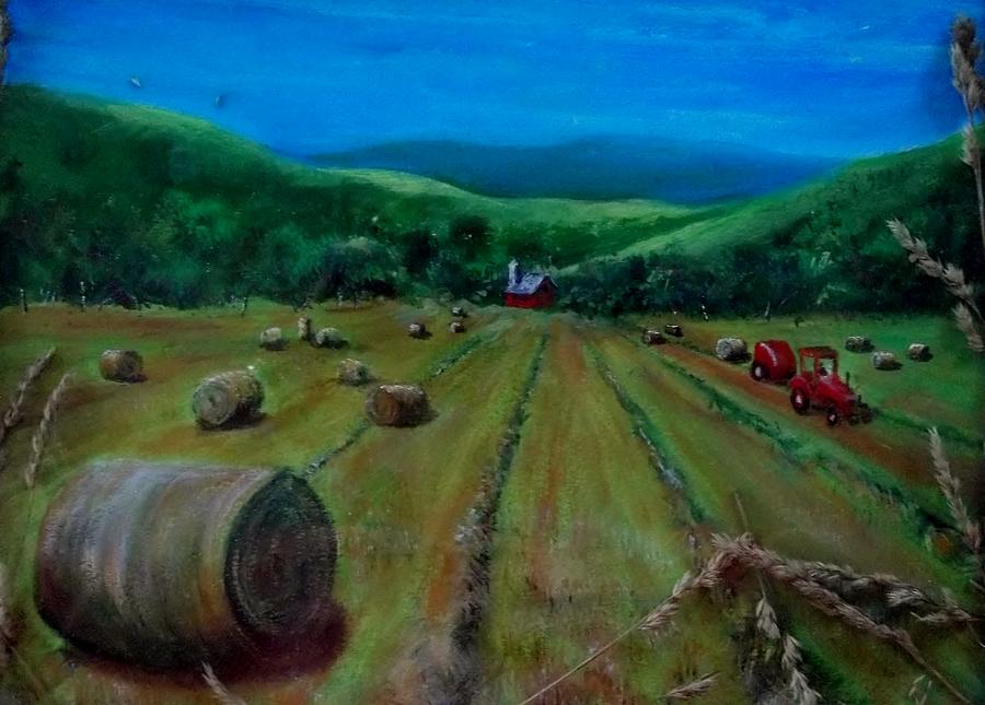 Landscape Painting - Hay Harvest by Joan Mace