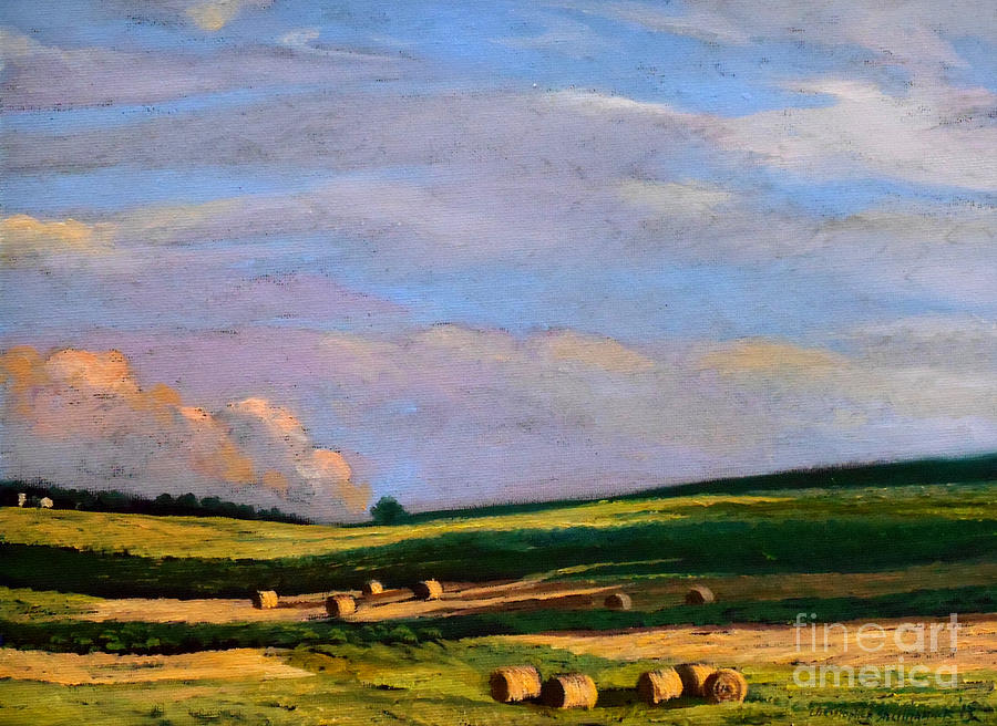 Hay Rolls on the Farm in Westmoreland County Pennsylvania Painting by Christopher Shellhammer