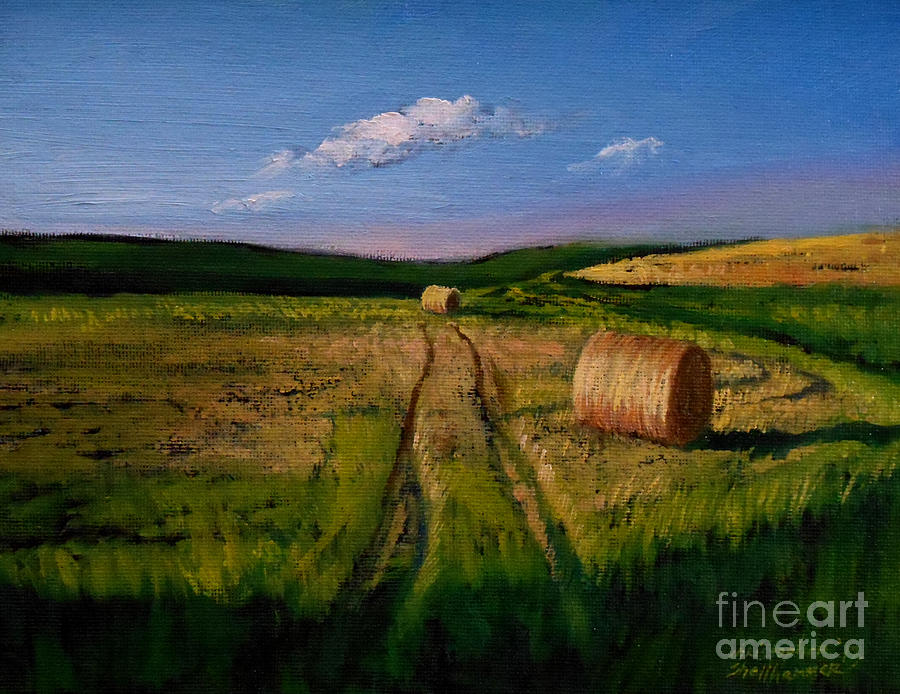 Hay Rolls on the Field Painting by Christopher Shellhammer
