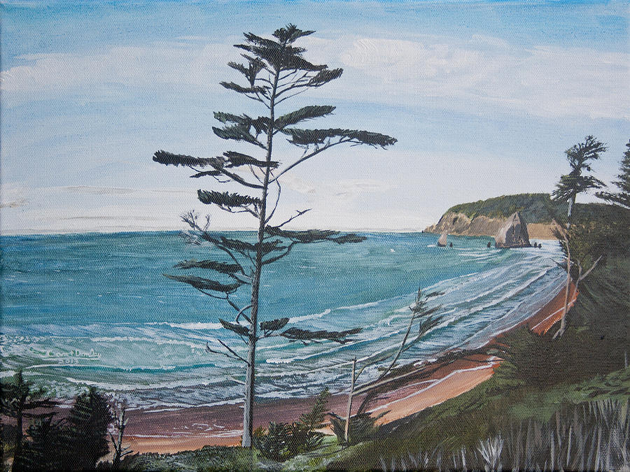 Tree Painting - Hay Stack Rock from the South on the Oregon Coast by Ian Donley