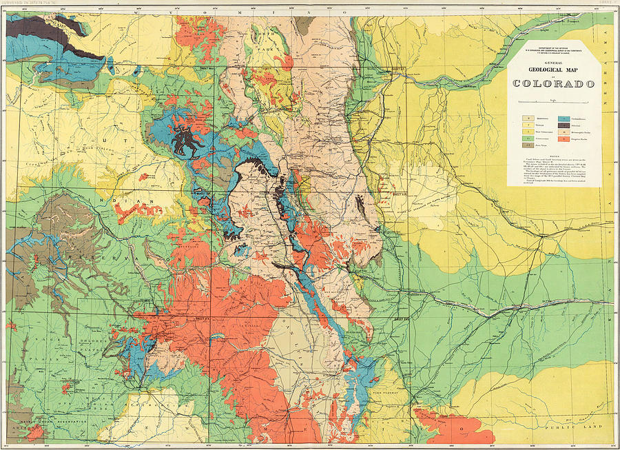 Haydens General Geological Map of Colorado - 1881 Drawing by Eric Glaser