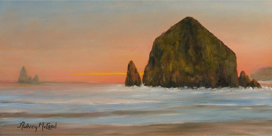 Haysack Rock at Cannon Beach Oregon Painting by Audrey McLeod