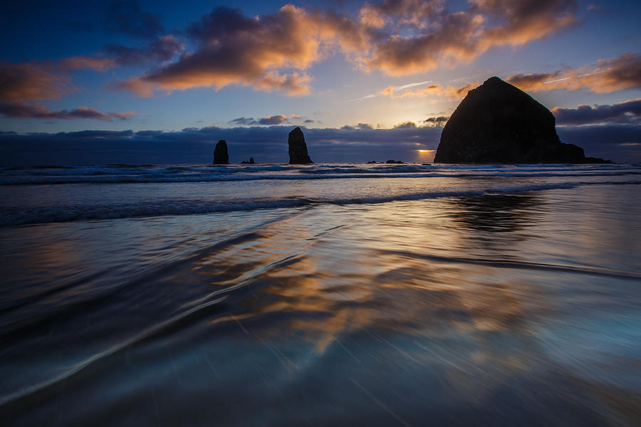 Sunset Photograph - Haystack Rock and The Needles by Rick Berk