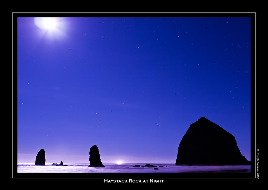 Haystack Rock at Night Photograph by Joseph Bowman