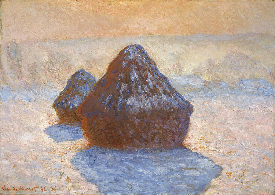 Haystacks. Snow Effect Painting by Claude Monet