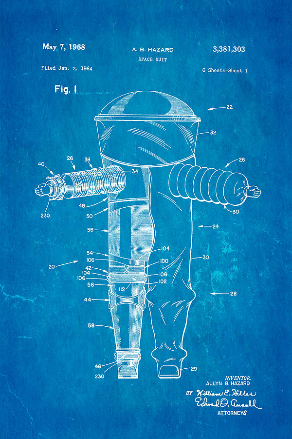 Space Photograph - Hazard Space Suit Patent Art 1968 Blueprint by Ian Monk