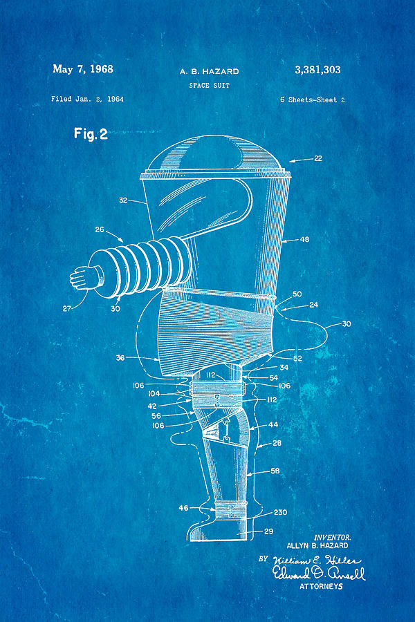 Space Photograph - Hazard Space Suit Patent Art 2 1968 Blueprint by Ian Monk