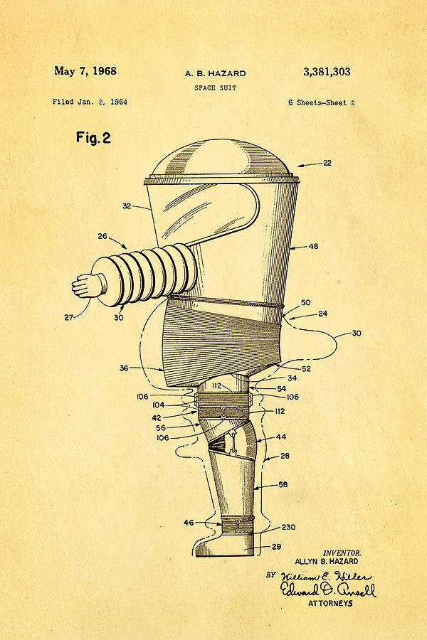 Space Photograph - Hazard Space Suit Patent Art 2 1968 by Ian Monk