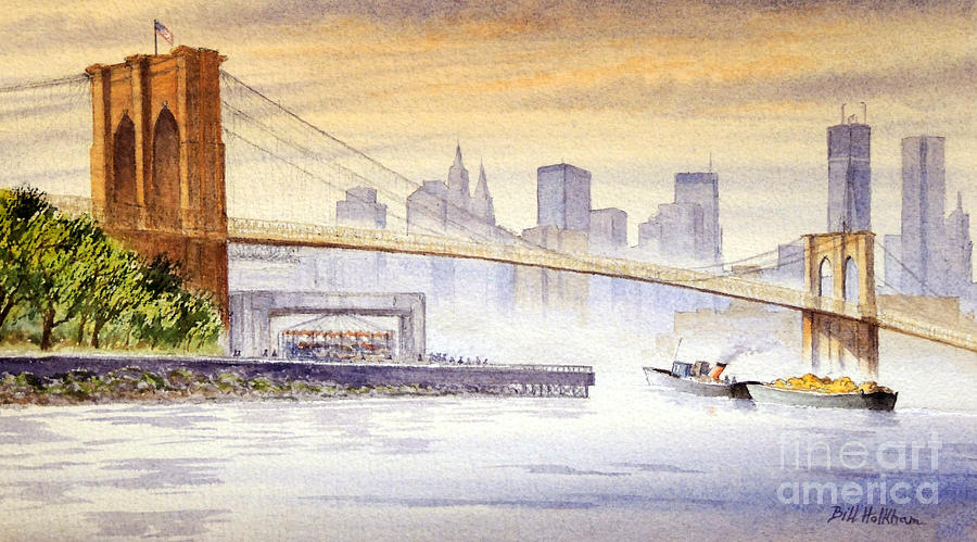 Hazy Day At Brooklyn Bridge Painting by Bill Holkham