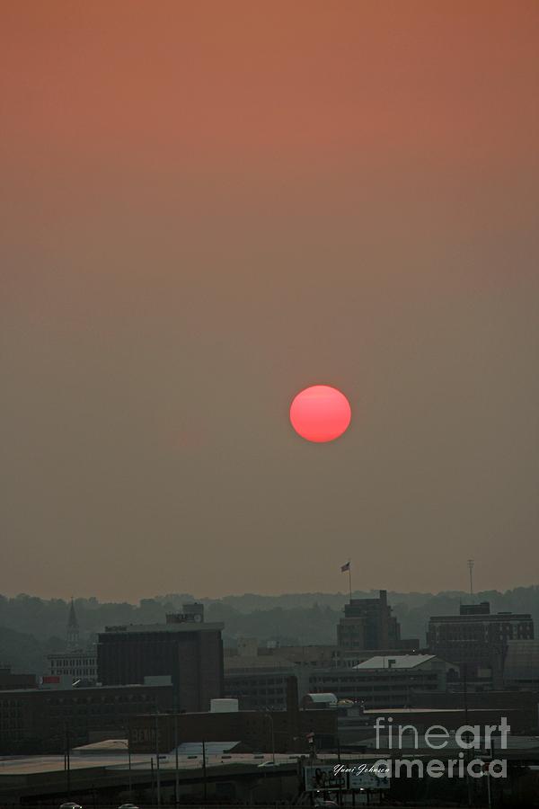 Hazy sunset over the Sioux City Photograph by Yumi Johnson